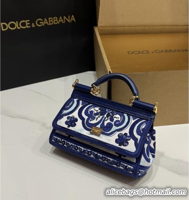 Big Discount Dolce&Gabbana Small Sicily Handbag with Majolica Embroidery D0401 Blue 2025