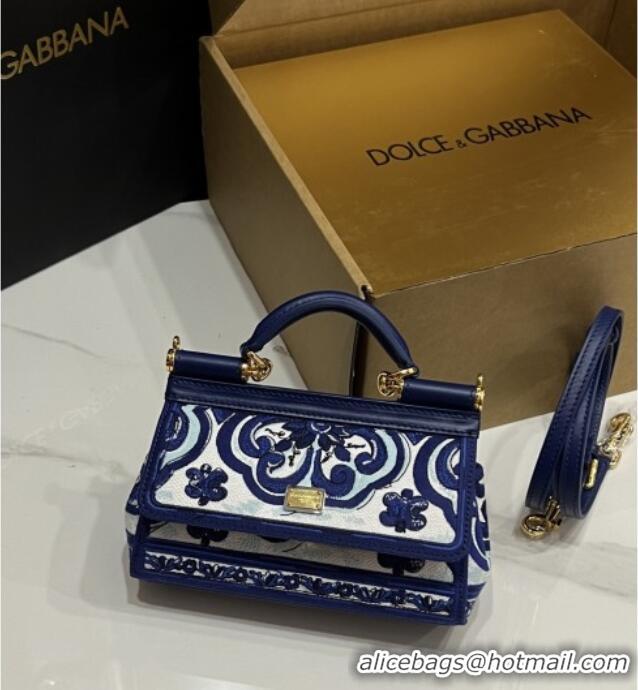 Big Discount Dolce&Gabbana Small Sicily Handbag with Majolica Embroidery D0401 Blue 2025