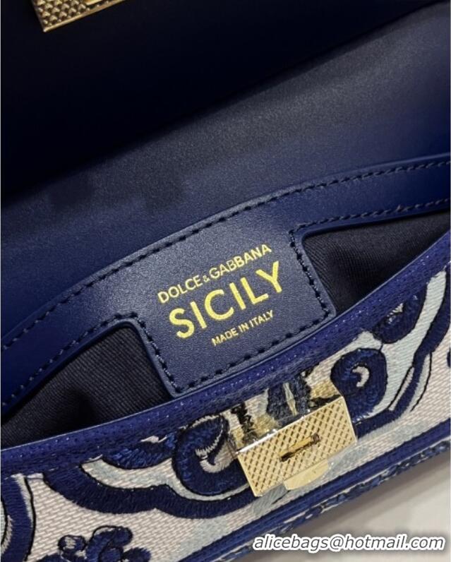 Big Discount Dolce&Gabbana Small Sicily Handbag with Majolica Embroidery D0401 Blue 2025