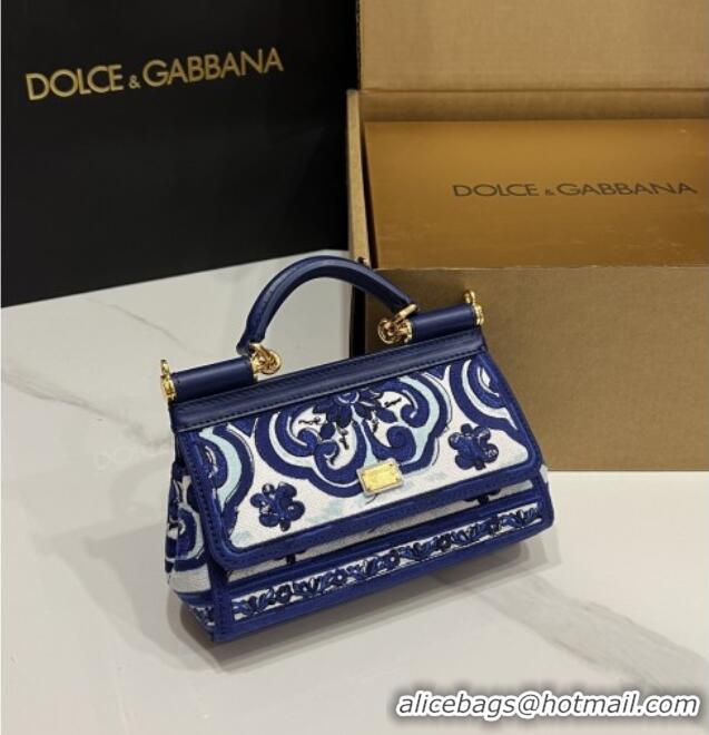 Big Discount Dolce&Gabbana Small Sicily Handbag with Majolica Embroidery D0401 Blue 2025