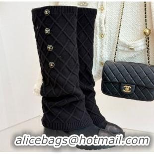 Best Price Chanel Knit, Suede & Calfskin Leather Heel High Boots Black 2025 CH110407 51104042