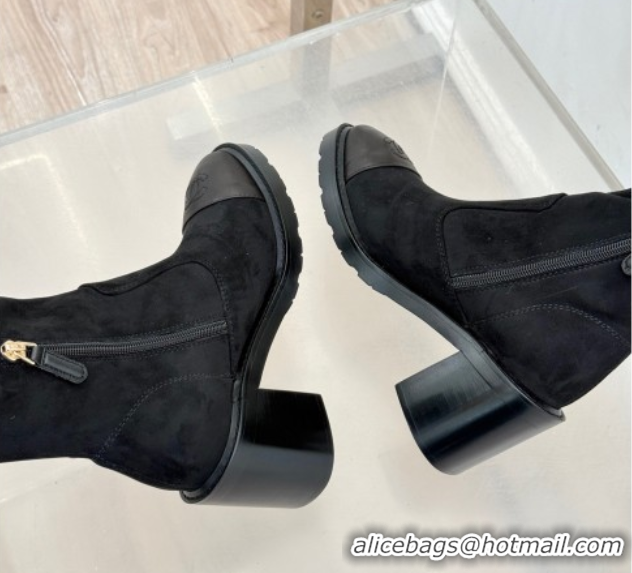 Best Price Chanel Knit, Suede & Calfskin Leather Heel High Boots Black 2025 CH110407 51104042