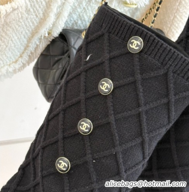Best Price Chanel Knit, Suede & Calfskin Leather Heel High Boots Black 2025 CH110407 51104042
