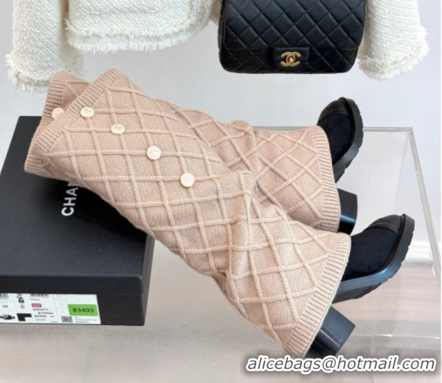 Unique Style Chanel Knit, Suede & Calfskin Leather Heel High Boots Beige 2025 CH110407 1104043