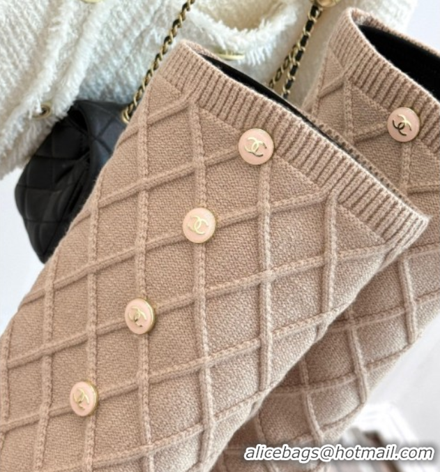 Unique Style Chanel Knit, Suede & Calfskin Leather Heel High Boots Beige 2025 CH110407 1104043