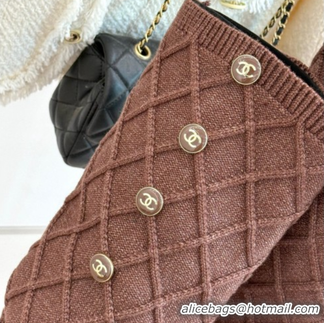 Good Looking Chanel Knit, Suede & Calfskin Leather Heel High Boots Brown 2025 CH110407 1104044