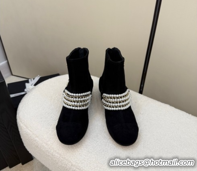 Purchase Chanel Suede Ankle Boots with Pearls Black 2025 CH110408 1104047