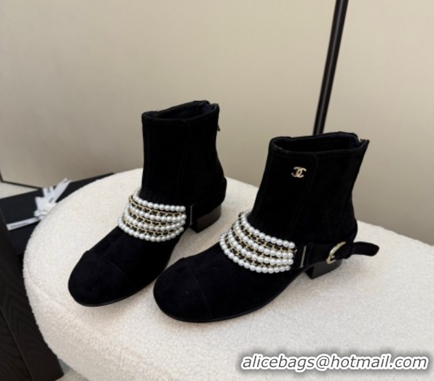 Purchase Chanel Suede Ankle Boots with Pearls Black 2025 CH110408 1104047