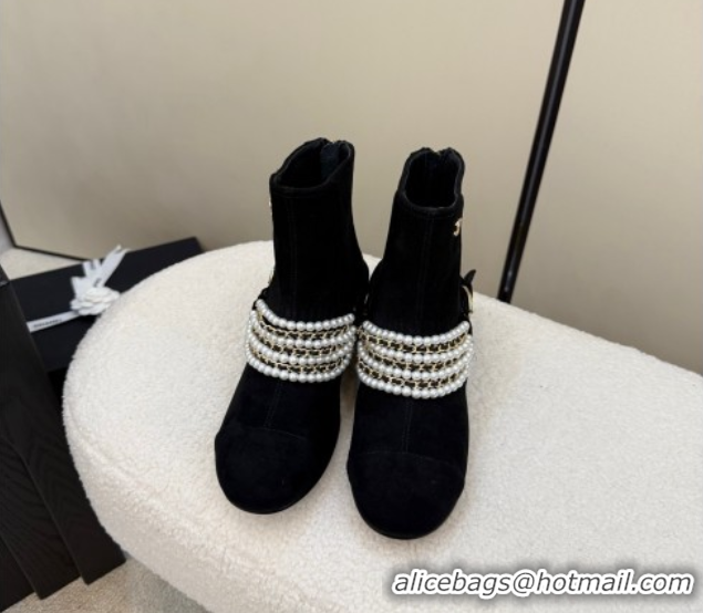 Purchase Chanel Suede Ankle Boots with Pearls Black 2025 CH110408 1104047