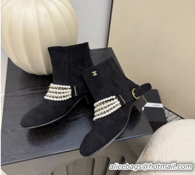 Purchase Chanel Suede Ankle Boots with Pearls Black 2025 CH110408 1104047
