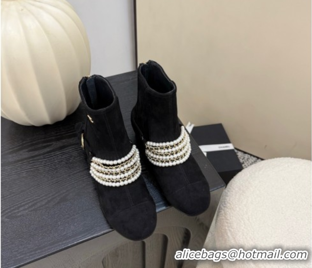 Purchase Chanel Suede Ankle Boots with Pearls Black 2025 CH110408 1104047