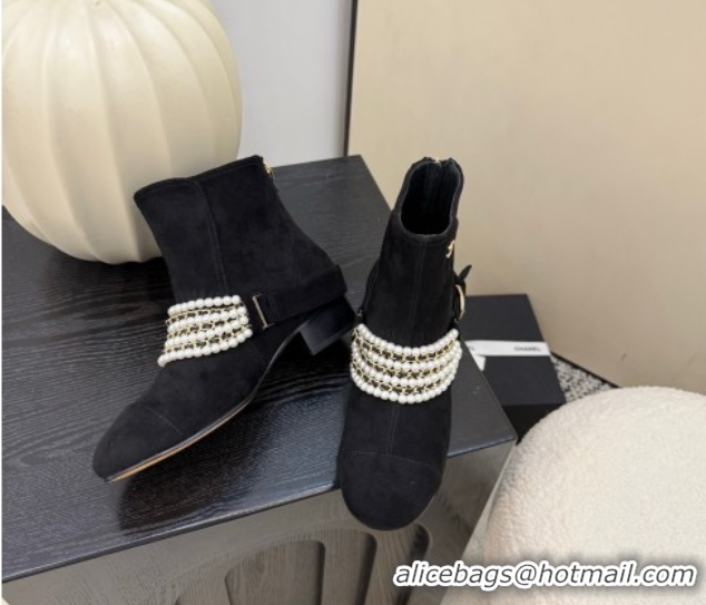 Purchase Chanel Suede Ankle Boots with Pearls Black 2025 CH110408 1104047