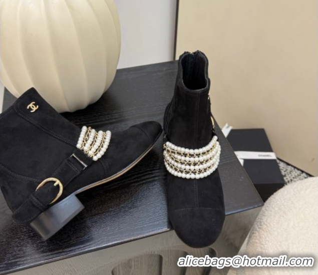 Purchase Chanel Suede Ankle Boots with Pearls Black 2025 CH110408 1104047