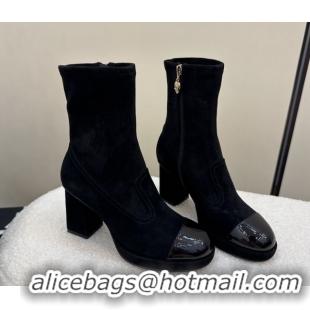 Pretty Style Chanel Suede and Patent Leather Platform Ankle Boots Black 2025 CH110409 1104049