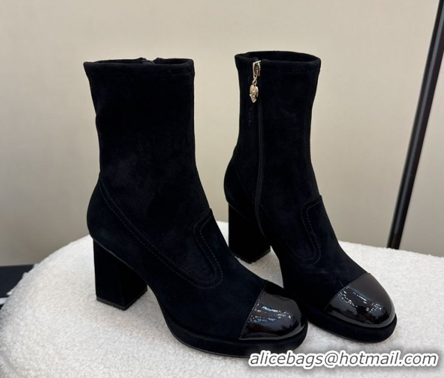 Pretty Style Chanel Suede and Patent Leather Platform Ankle Boots Black 2025 CH110409 1104049