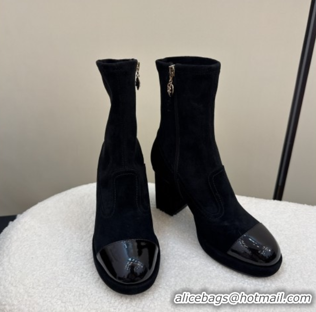 Pretty Style Chanel Suede and Patent Leather Platform Ankle Boots Black 2025 CH110409 1104049