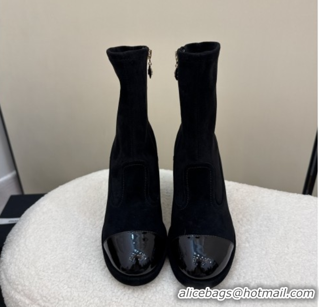 Pretty Style Chanel Suede and Patent Leather Platform Ankle Boots Black 2025 CH110409 1104049