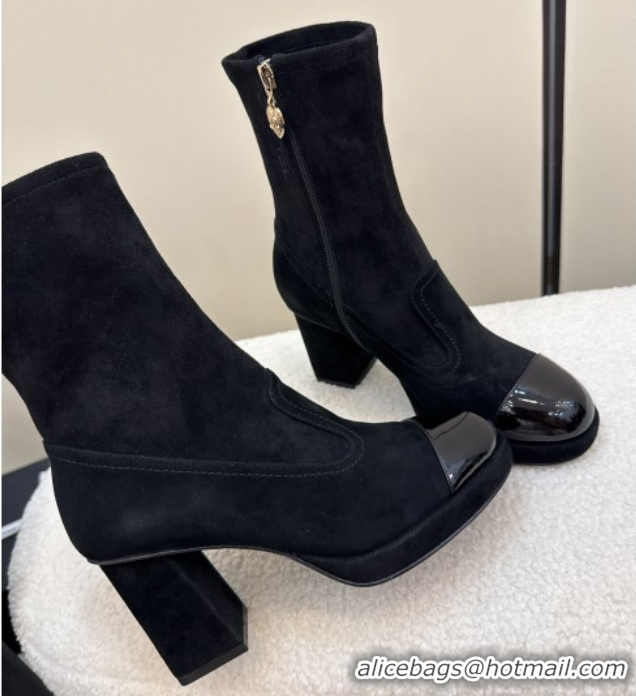 Pretty Style Chanel Suede and Patent Leather Platform Ankle Boots Black 2025 CH110409 1104049