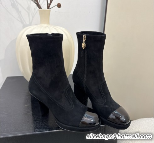 Pretty Style Chanel Suede and Patent Leather Platform Ankle Boots Black 2025 CH110409 1104049