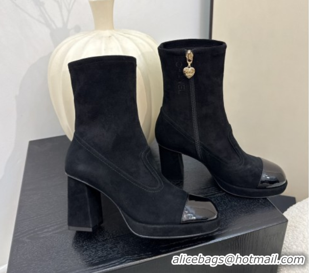 Pretty Style Chanel Suede and Patent Leather Platform Ankle Boots Black 2025 CH110409 1104049
