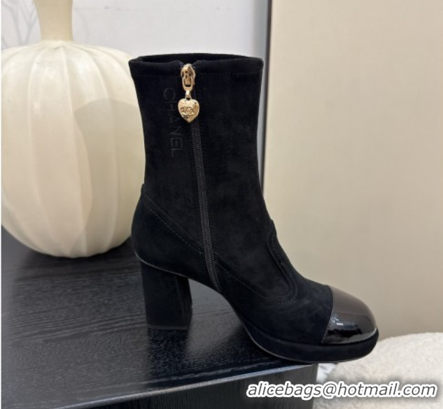 Pretty Style Chanel Suede and Patent Leather Platform Ankle Boots Black 2025 CH110409 1104049