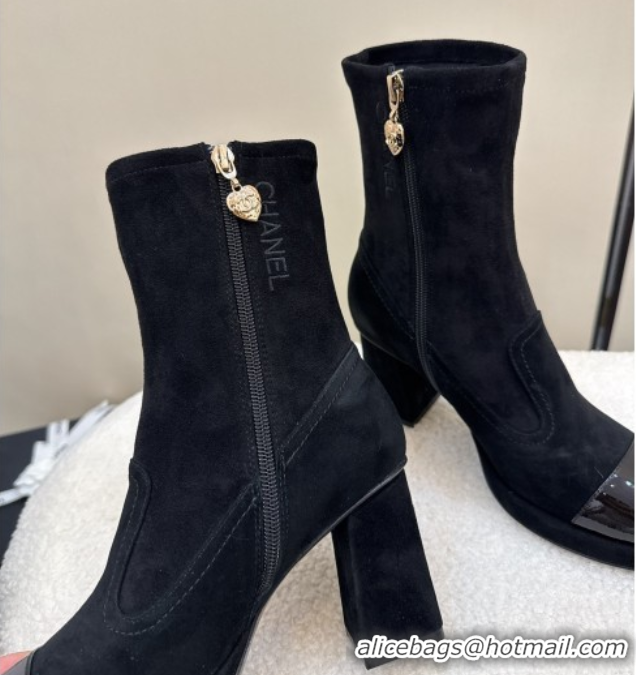 Pretty Style Chanel Suede and Patent Leather Platform Ankle Boots Black 2025 CH110409 1104049