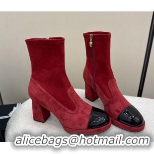 Luxurious Chanel Suede and Patent Leather Platform Ankle Boots Red 2025 CH110409 1104051