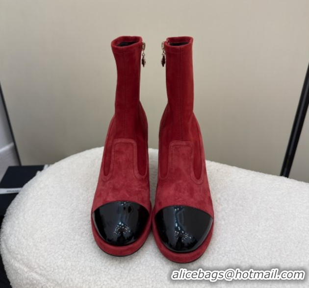 Luxurious Chanel Suede and Patent Leather Platform Ankle Boots Red 2025 CH110409 1104051