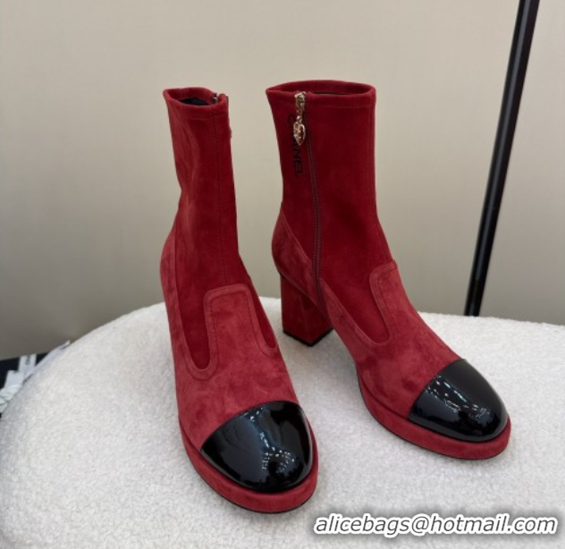 Luxurious Chanel Suede and Patent Leather Platform Ankle Boots Red 2025 CH110409 1104051