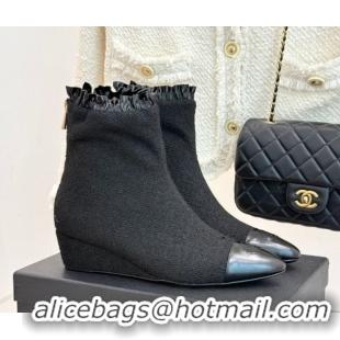 Purchase Chanel Tweed Wedge Ankle Boots Black 2025 CH110410 1104052