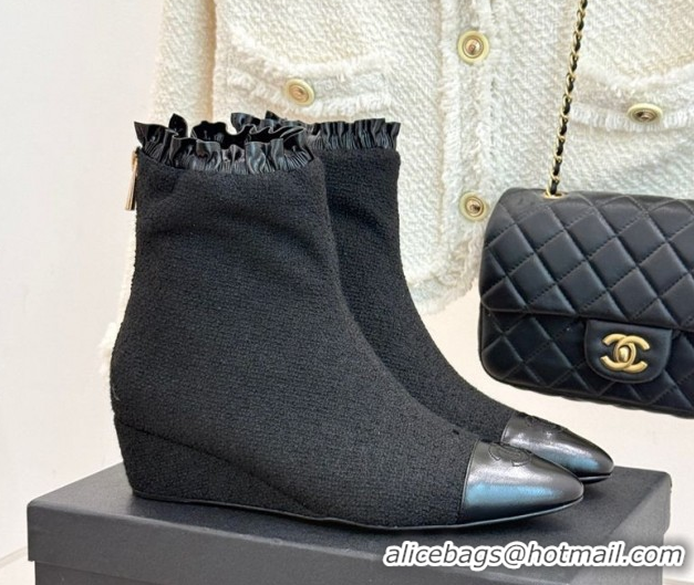 Purchase Chanel Tweed Wedge Ankle Boots Black 2025 CH110410 1104052