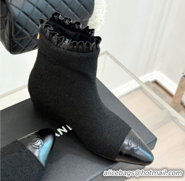 Purchase Chanel Tweed Wedge Ankle Boots Black 2025 CH110410 1104052