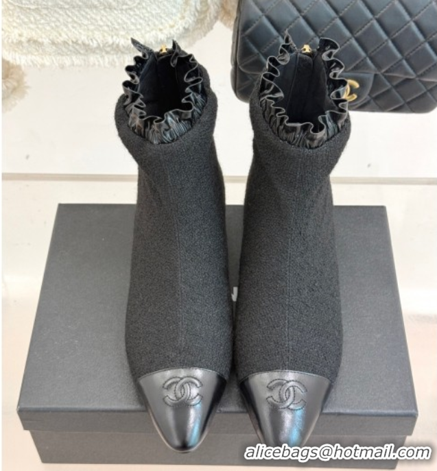 Purchase Chanel Tweed Wedge Ankle Boots Black 2025 CH110410 1104052