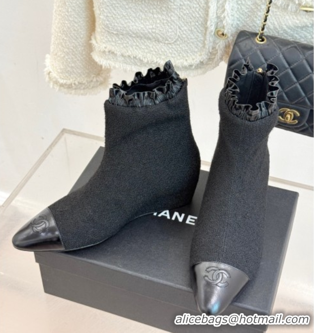Purchase Chanel Tweed Wedge Ankle Boots Black 2025 CH110410 1104052
