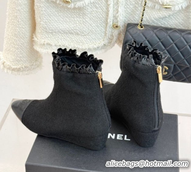 Purchase Chanel Tweed Wedge Ankle Boots Black 2025 CH110410 1104052