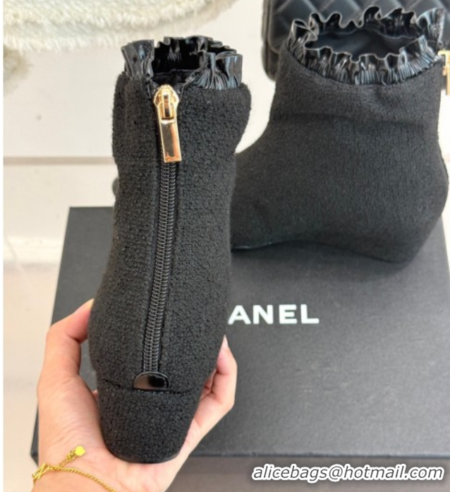 Purchase Chanel Tweed Wedge Ankle Boots Black 2025 CH110410 1104052