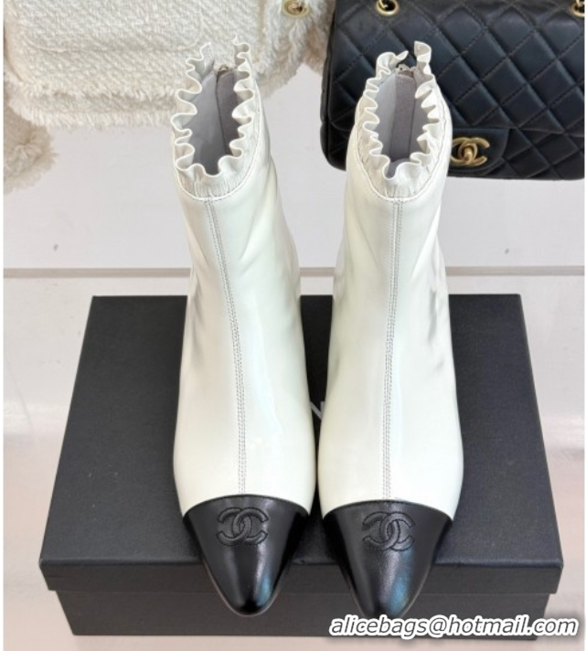 Best Price Chanel Shiny Calfskin Leather Wedge Ankle Boots White 2025 CH110410 1104053