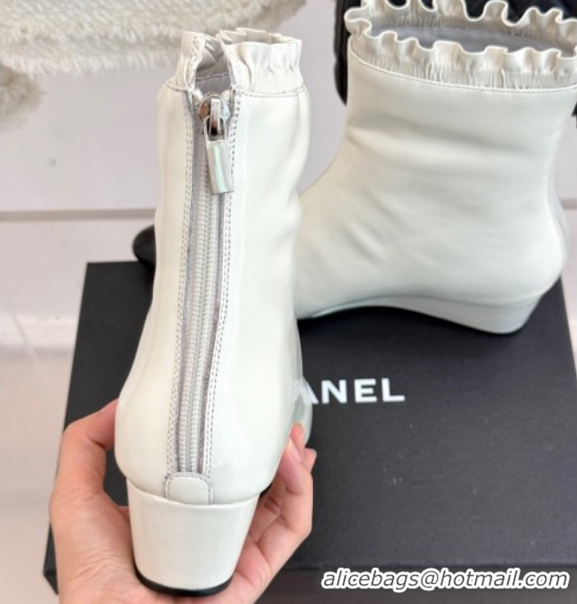 Best Price Chanel Shiny Calfskin Leather Wedge Ankle Boots White 2025 CH110410 1104053
