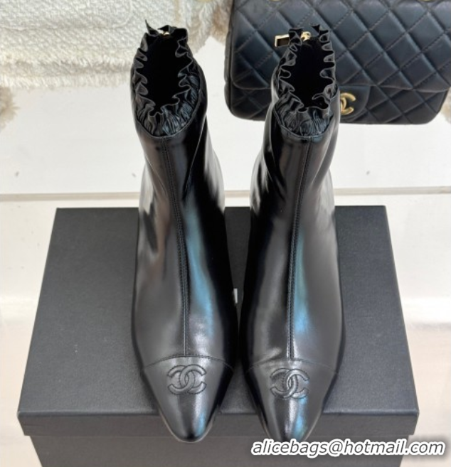 Pretty Style Chanel Shiny Calfskin Leather Wedge Ankle Boots Black 2025 CH110410 1104054