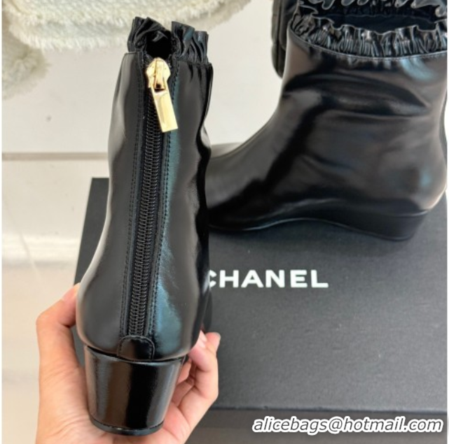 Pretty Style Chanel Shiny Calfskin Leather Wedge Ankle Boots Black 2025 CH110410 1104054