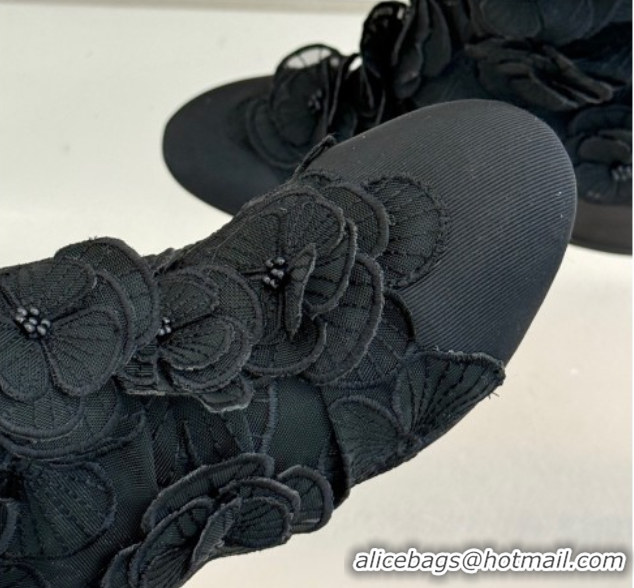 Shop Duplicate Chanel Mesh & Rose Bloom Heel High Boots Black 2025 CH110411 1104055