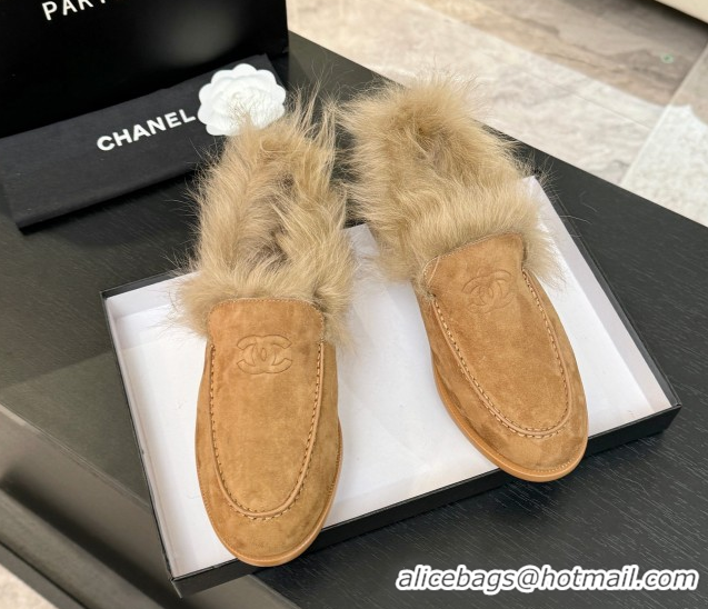 Big Discount Chanel Suede & Shearling Loafers Brown 2025 G46534 1104060