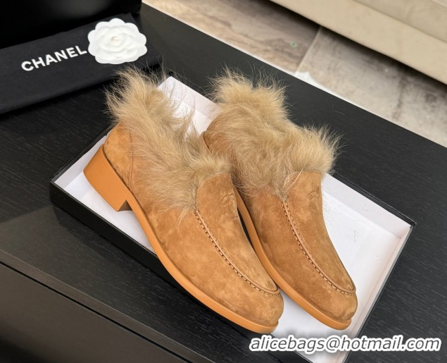 Big Discount Chanel Suede & Shearling Loafers Brown 2025 G46534 1104060