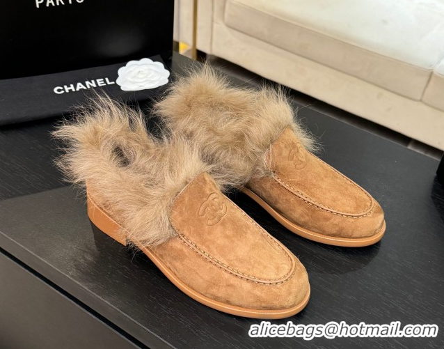 Big Discount Chanel Suede & Shearling Loafers Brown 2025 G46534 1104060