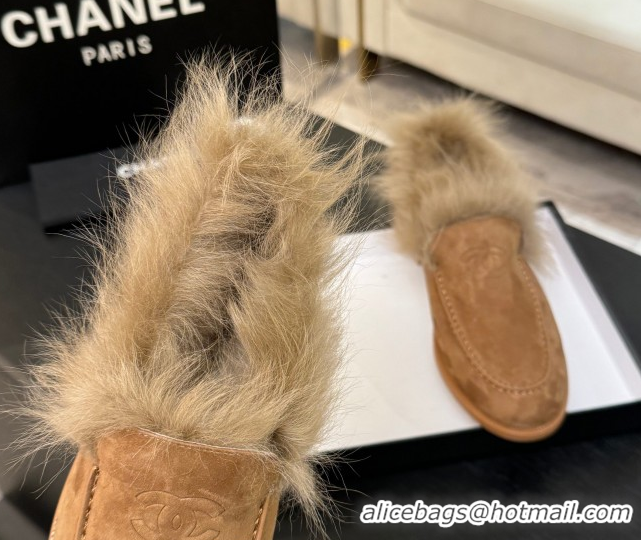 Big Discount Chanel Suede & Shearling Loafers Brown 2025 G46534 1104060