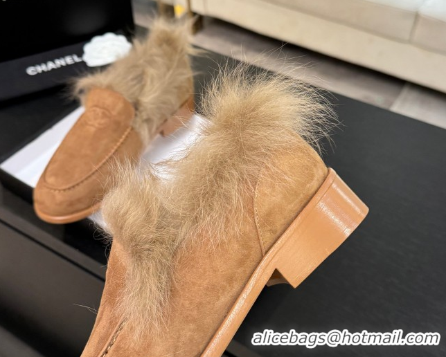 Big Discount Chanel Suede & Shearling Loafers Brown 2025 G46534 1104060