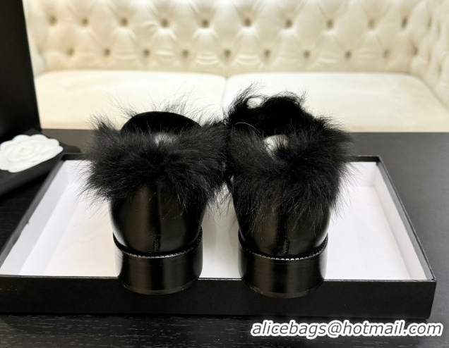 Top Design Chanel Shiny Crumpled Lambskin & Shearling Loafers All Black G46534 1104061