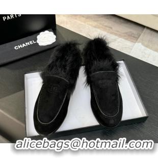 Grade Quality Chanel Suede & Shearling Loafers Black 2025 G46534 1104062