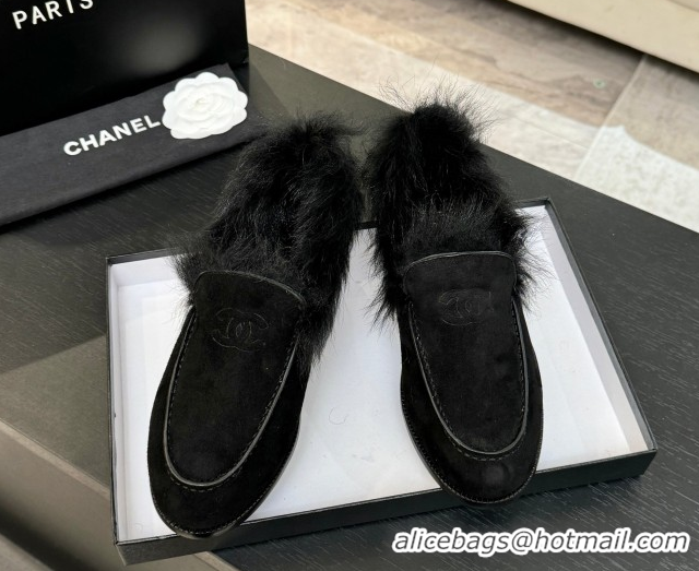 Grade Quality Chanel Suede & Shearling Loafers Black 2025 G46534 1104062