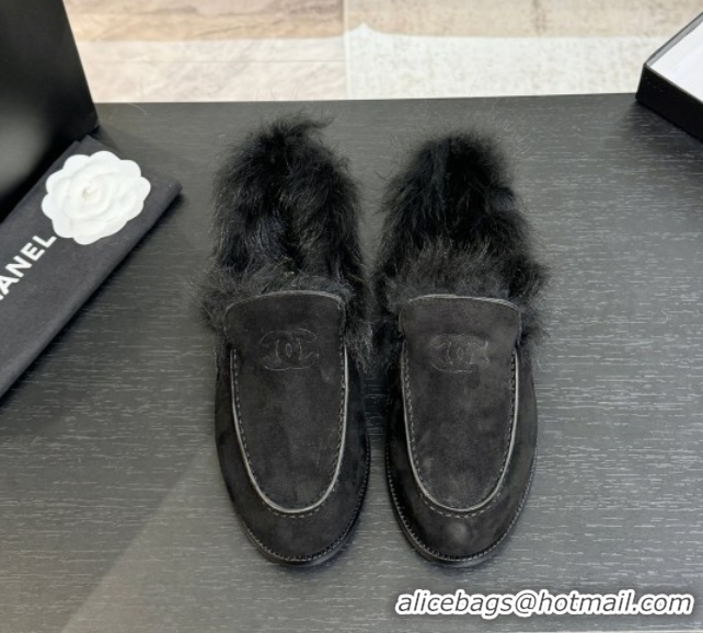 Grade Quality Chanel Suede & Shearling Loafers Black 2025 G46534 1104062
